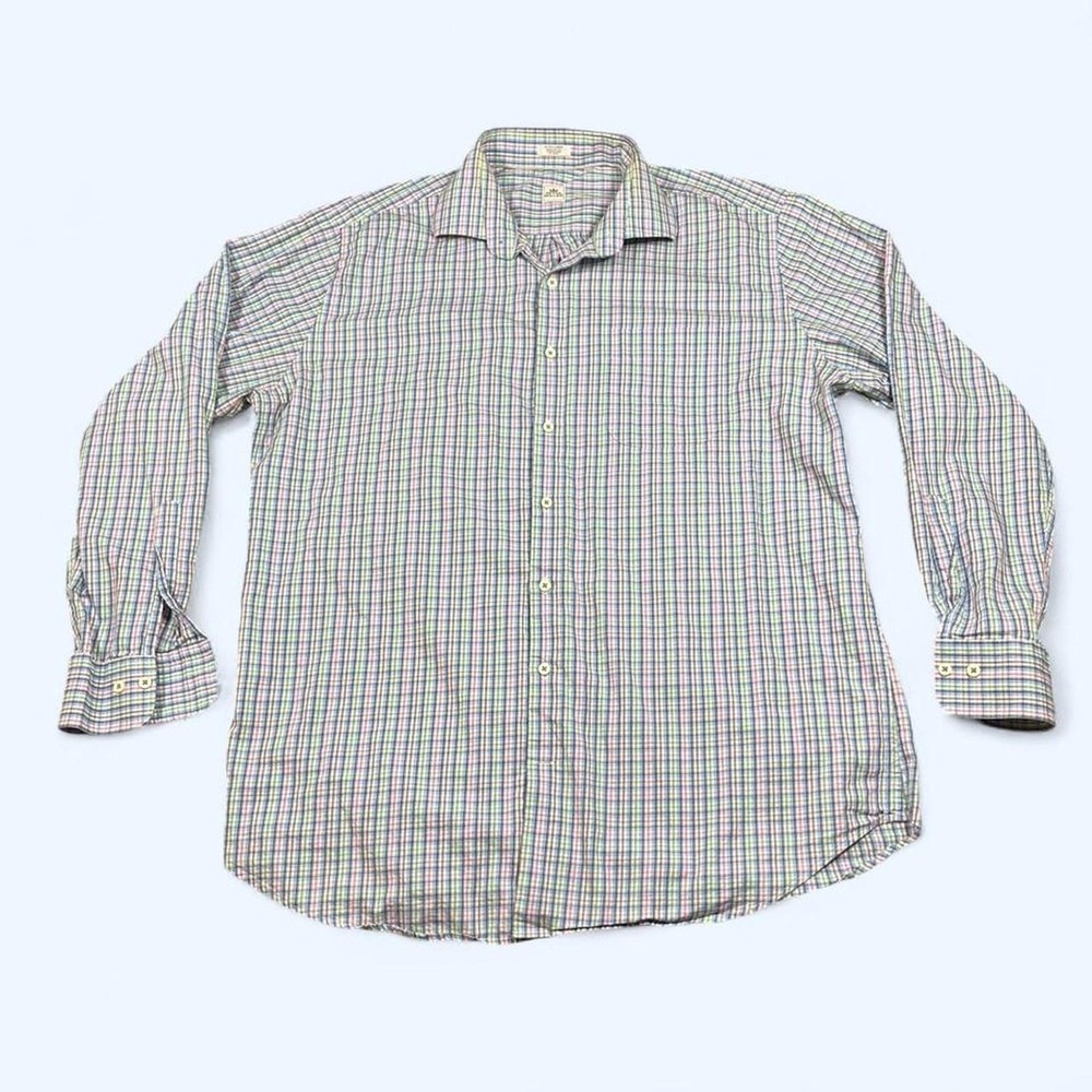 Peter Millar Mens XL Multi Color Plaid Cotton Button Down Shirt MF16W15CSL